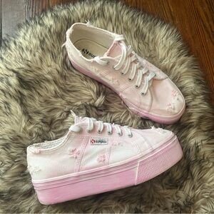Superga Light Pink Distressed platform Sneakers